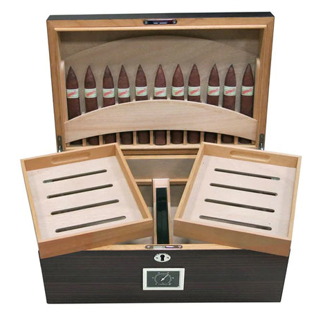 Prestige Imports Rockefeller 130 Ct. Ebony Humidor with Built-In Lid Display for Eleven 64-Ring Cigars