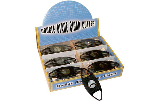 Guillotine Cigar Cutter Display – 24 pcs – Double Blade Black Plastic (54 Ring Gauge)