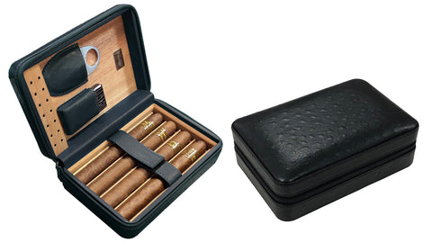 4–8 Cigar Travel Humidor Set – Black (Includes Humidifier, Cutter, Lighter & Zipper Closure)