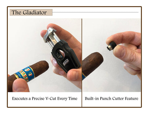 V-Cut & Punch Combo Cigar Cutter – Dual Blade Cigar Tool Jet Black