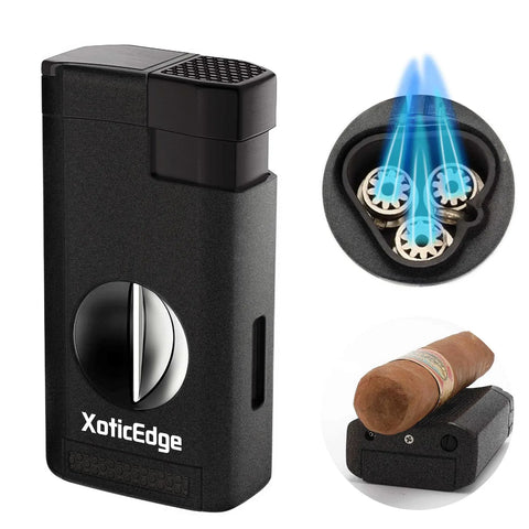The Lumina Triple Torch Lighter with V-Cut – Black Stone