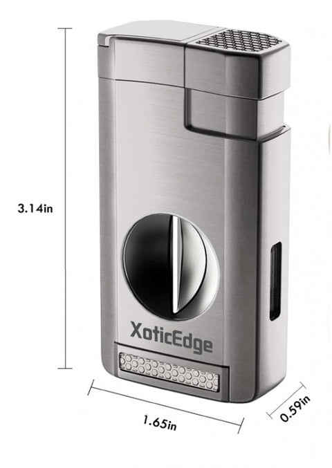 Triple Torch Lighter with Onboard V-Cut Cigar Cutter Silver