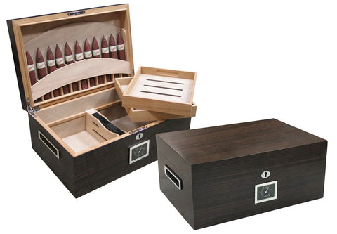 Prestige Imports Rockefeller 130 Ct. Ebony Humidor with Built-In Lid Display for Eleven 64-Ring Cigars