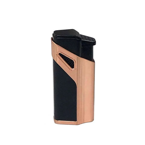 Title: Angled Triple Flame Torch Lighter – Copper Finish with Built-In Punch Cutter