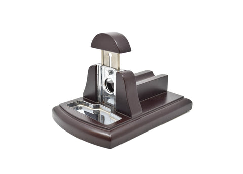 Premium Walnut Desktop Guillotine Cigar Cutter with Tobacco Catch Tray