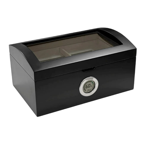 Portofino Dome Style Tinted Glass Top Humidor – Matte Black Finish – 100 Cigar Capacity