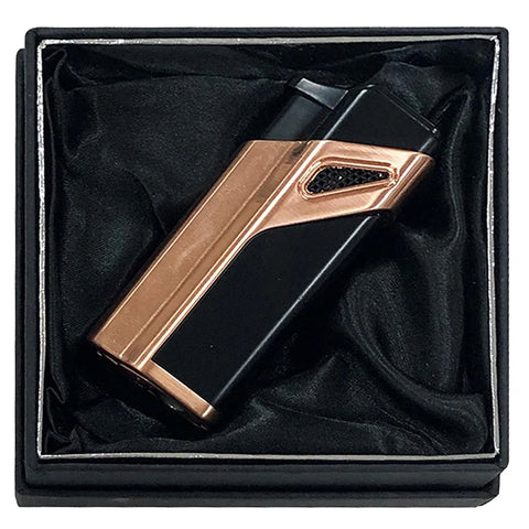 Title: Angled Triple Flame Torch Lighter – Copper Finish with Built-In Punch Cutter