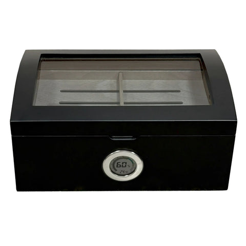 Portofino Dome Style Tinted Glass Top Humidor – Matte Black Finish – 100 Cigar Capacity