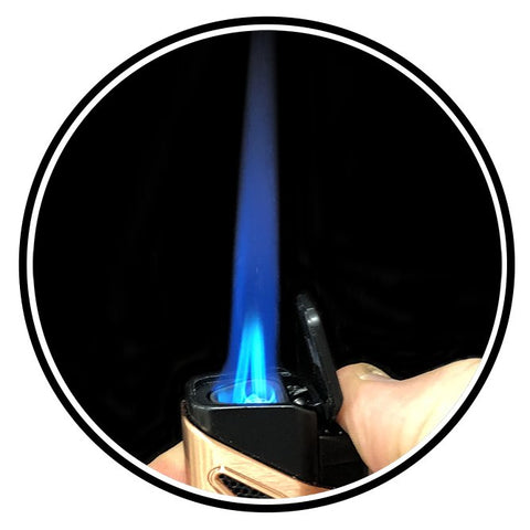 Title: Angled Triple Flame Torch Lighter – Copper Finish with Built-In Punch Cutter