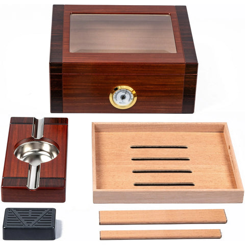 Sovereign 50 Count Two-Tone Humidor & Matching Ashtray Set – Cherry & Rosewood Finish