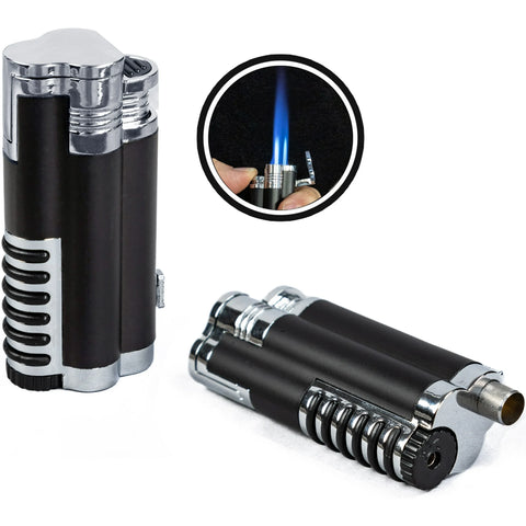 Cyclone Triple Flame Torch Lighter with Retractable Bullet Cutter – Black & Chrome