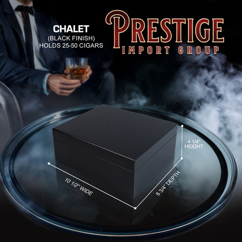 Chalet Black Desktop Cigar Humidor – Premium Cedar Lined, Holds 25–50 Cigars