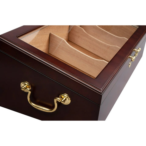Modena Cherry Finish Countertop Display Cigar Humidor – 100 Ct. Capacity w/ Angled Glass Top