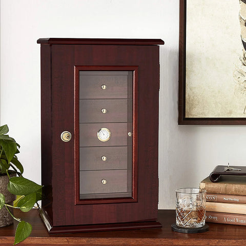 Charleston 7-Drawer Swing Door Cigar Humidor – Gloss Cherry – 210 Cigar Capacity