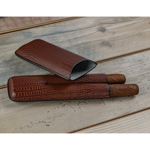 Alligator Pattern Leather Cigar Humidor Gift Set – Brown – 25 Cigar Capacity