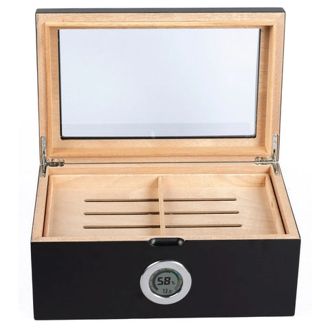 Portofino Dome Style Tinted Glass Top Humidor – Matte Black Finish – 100 Cigar Capacity