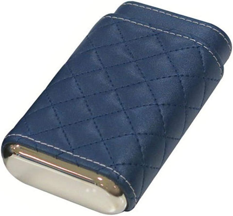 3-Cigar Leather Travel Case – Diamond Stitch Pattern – Blue