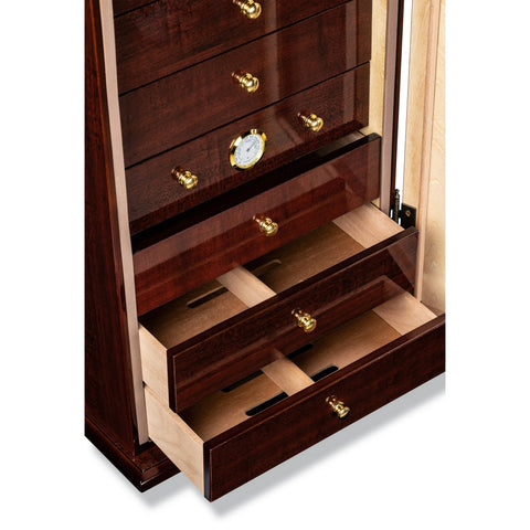 Charleston 7-Drawer Swing Door Cigar Humidor – Gloss Cherry – 210 Cigar Capacity