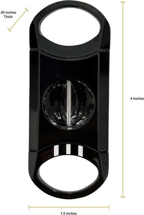 Metal Body V-Cut Cigar Cutter – High Gloss Black with Matte Silver Accents