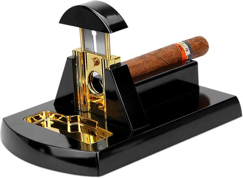 Premium Walnut Desktop Guillotine Cigar Cutter with Tobacco Catch Tray