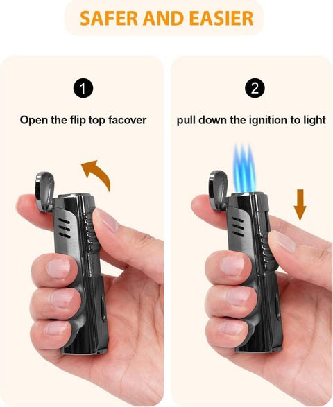 Contemporary Triple Jet Torch Lighter with Built-in Punch – Gun Metal Finish