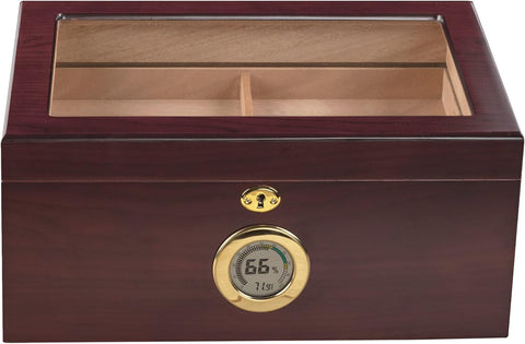 Berkeley Cherry Glass Top Humidor – Up to 100 Cigars, Digital Hygrometer