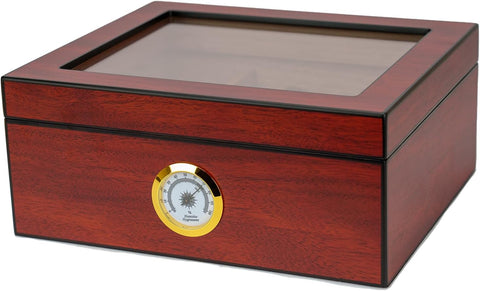 Cherry Glass-Top Cigar Humidor – Holds 25–50 Cigars