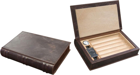 Novelist Leather Book-Style Travel Cigar Humidor – Brown – Holds 5 to 10 Cigars