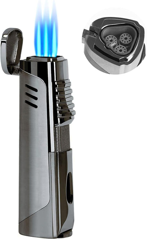 Contemporary Triple Jet Torch Lighter with Built-in Punch – Gun Metal Finish