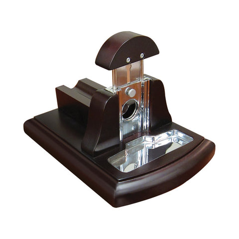 Premium Walnut Desktop Guillotine Cigar Cutter with Tobacco Catch Tray