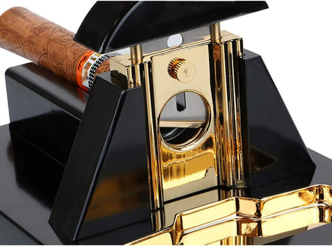 Premium Walnut Desktop Guillotine Cigar Cutter with Tobacco Catch Tray