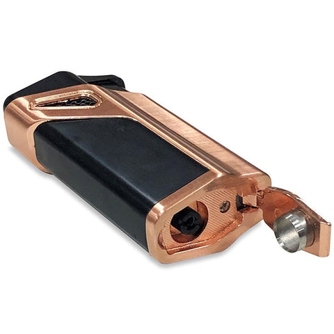 Title: Angled Triple Flame Torch Lighter – Copper Finish with Built-In Punch Cutter