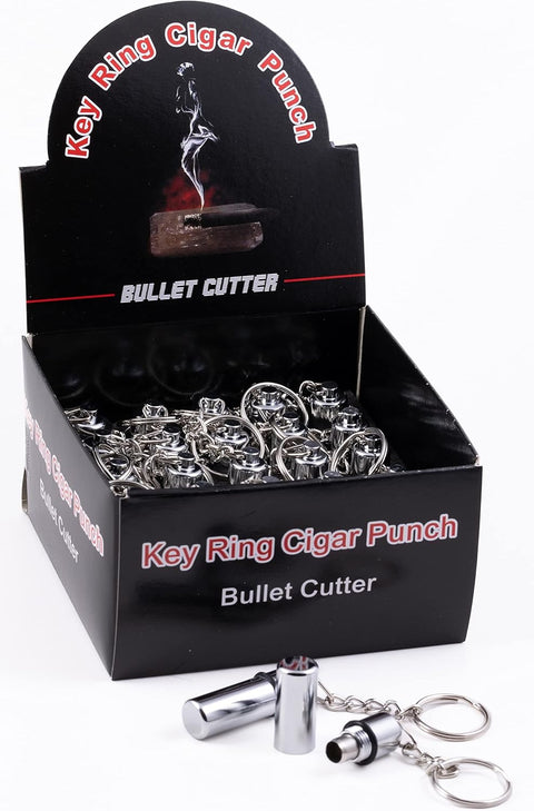 Keyring Bullet Cigar Punch Cutter Display Box - 25 Pieces Chrome Silver