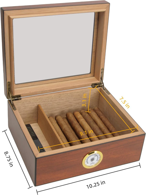Cherry Glass-Top Cigar Humidor – Holds 25–50 Cigars