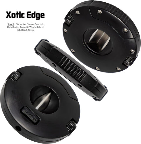 Black Dual-Action Cigar Cutter – V-Cut & Punch-Cut Combo with Stainless Steel Blades
