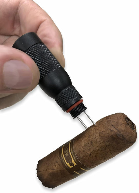 4-in-1 Cigar Draw Enhancer Tool with Twin Punch Cutters, Nubber & Bladed Needle – Black
