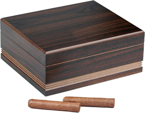Duke Routered Walnut Finish Cigar Humidor – Holds 25–50 Cigars