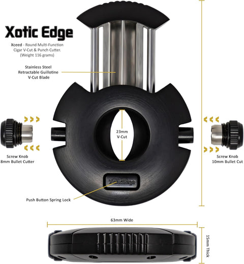 Black Dual-Action Cigar Cutter – V-Cut & Punch-Cut Combo with Stainless Steel Blades