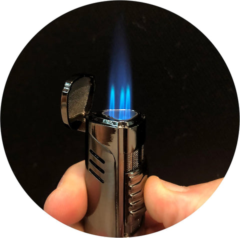 Contemporary Triple Jet Torch Lighter with Built-in Punch – Gun Metal Finish