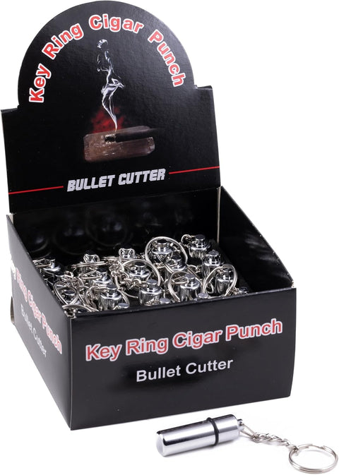 Keyring Bullet Cigar Punch Cutter Display Box - 25 Pieces Chrome Silver