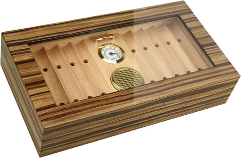 Braydon Glass Top Cigar Humidor – 25-35 Count, African Obeche Techwood Finish