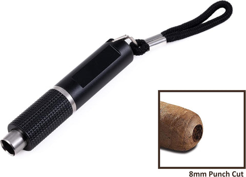 Etched Twist-Action Retractable Cigar Punch Cutter – Sleek Black (8mm)