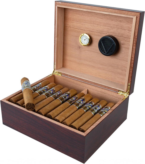 Chalet Desktop Cigar Humidor with Hygrometer and Humidifier 25-50 Cigars Cherry