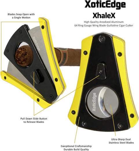 Yellow & Black Wing Blade Aluminum Cigar Cutter – 64 Ring Gauge