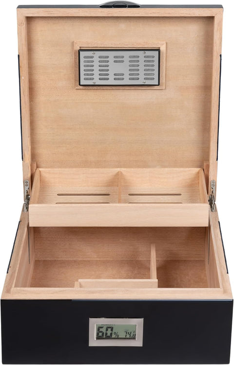 Hampton Black Leather & Lacquer Cigar Humidor – 200 Cigar Capacity
