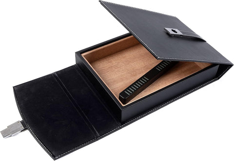 Florence Black Leather Travel Cigar Humidor Case – Holds Up to 10 Cigars