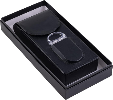 Flip Top Magnetic Closure 3-Cigar Leather Case with Cutter – Black