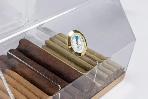 75 Ct. Acrylic Display Humidor – 3-Bin Countertop Cigar Display with Built-In Hygrometer