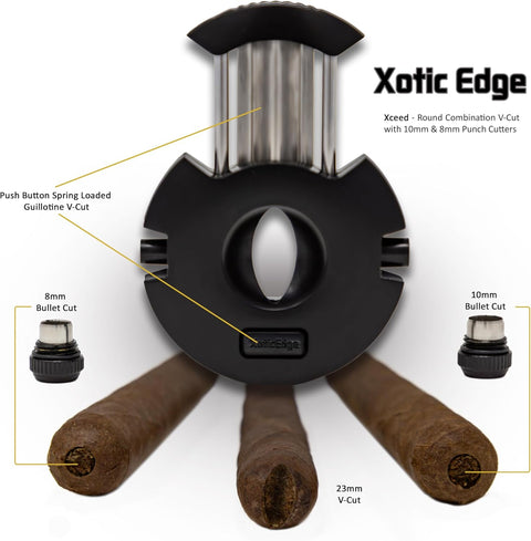 Black Dual-Action Cigar Cutter – V-Cut & Punch-Cut Combo with Stainless Steel Blades