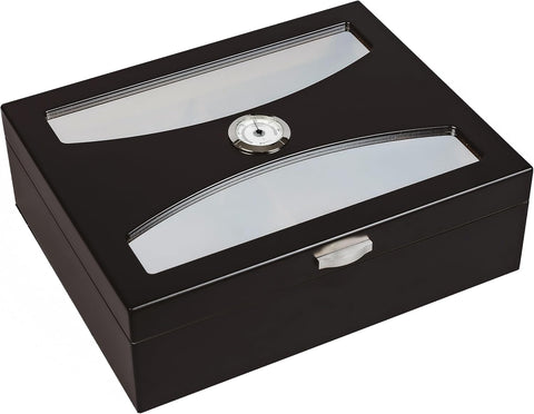 100 Count Black Humidor with UV-Protected Glass Top